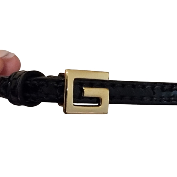 Authenticated Vintage Gucci Logo Choker Necklace Black Gold Leather - Picture 12 of 13